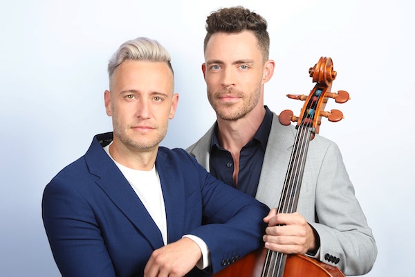 Branden & James in blue and grey sport coats with cello. 